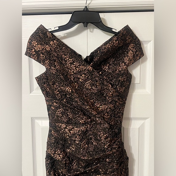Rickie Freeman Teri John Dress Black and Gold Rose Gold Size 4 - Picture 15 of 16